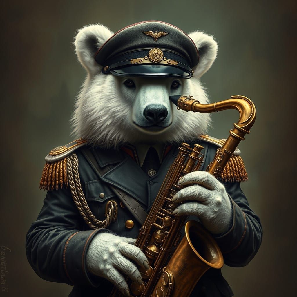 Surreal Polar Bear in Grimdark Military Saxophone Ensemble