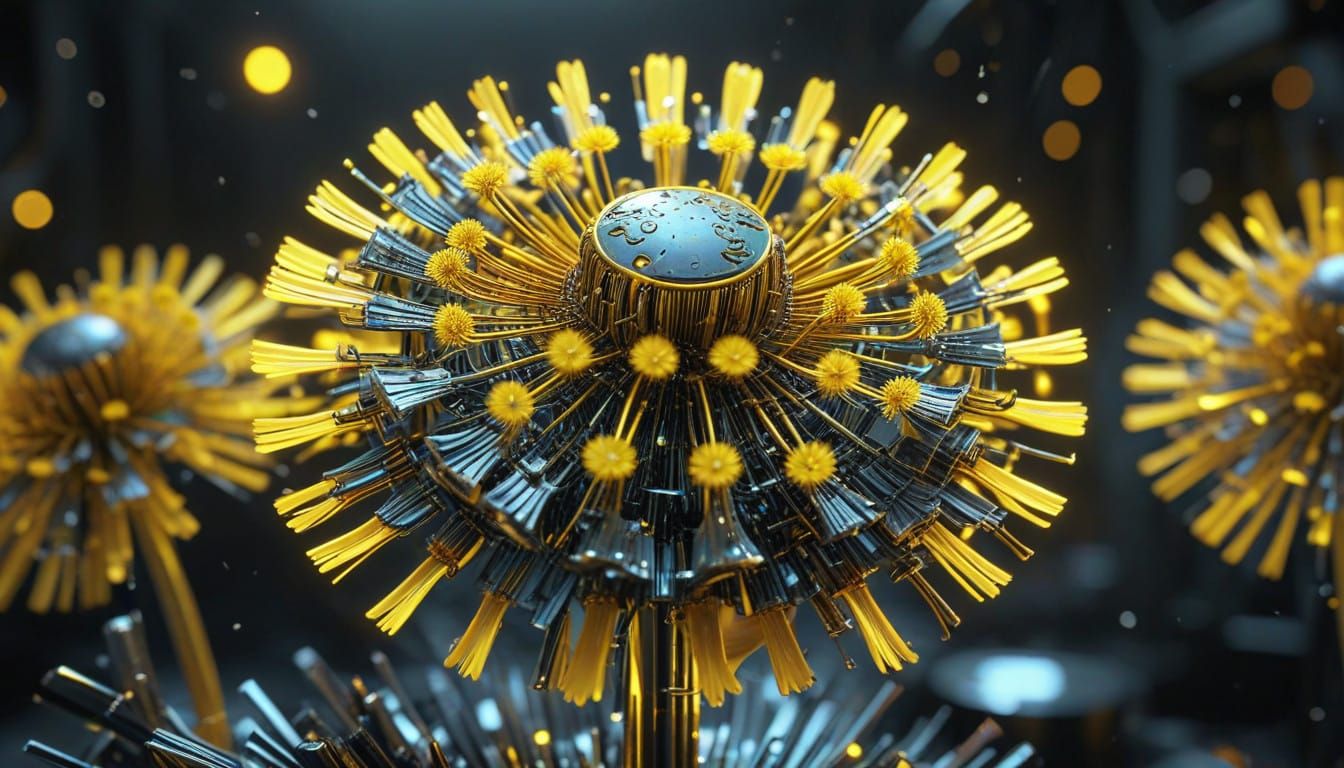 Surreal Cybernetic Dandelion Blooms with Neon Radiance