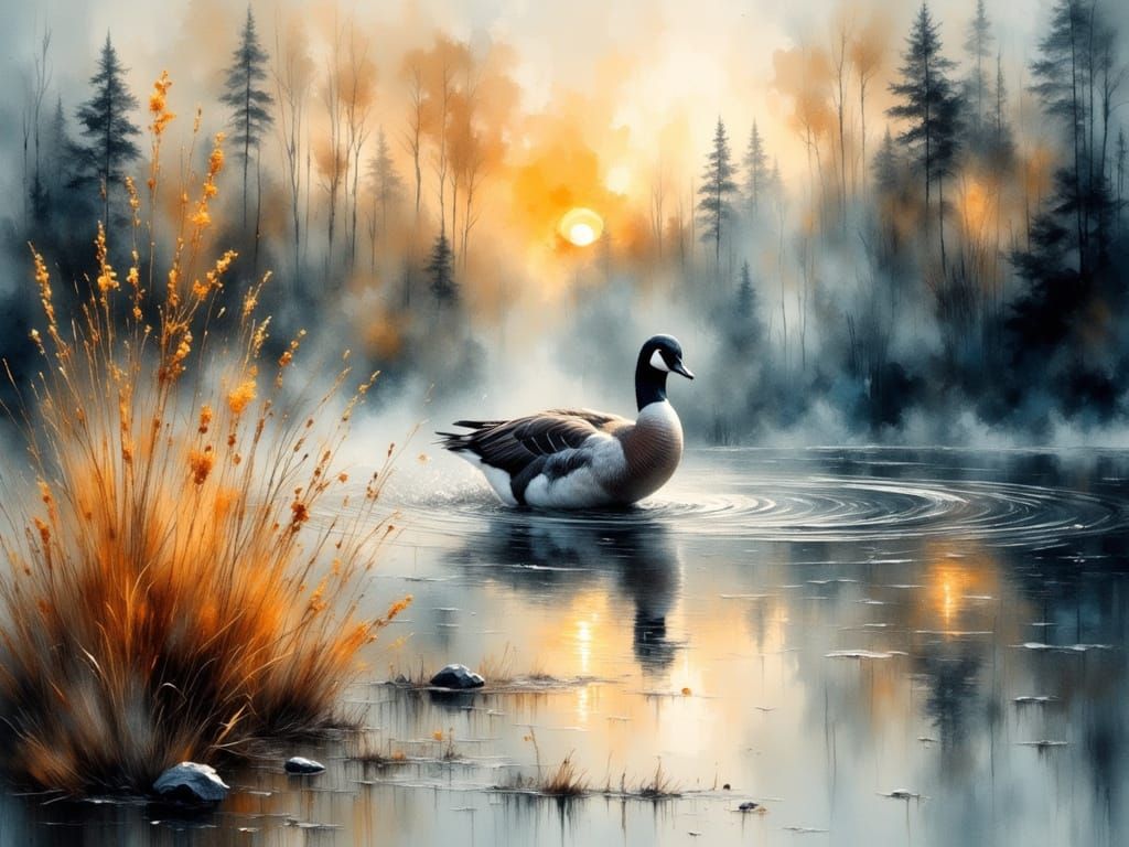 Vibrant Canadian Goose in Ethereal Landscape