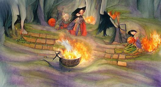 Witch Burning in Storybook Illustration Style