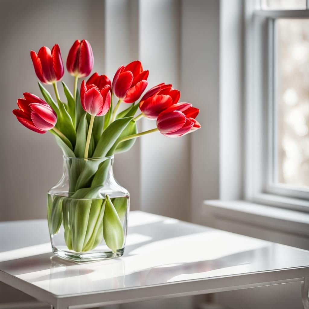 Red Tulips in Vase: Watercolor Style
