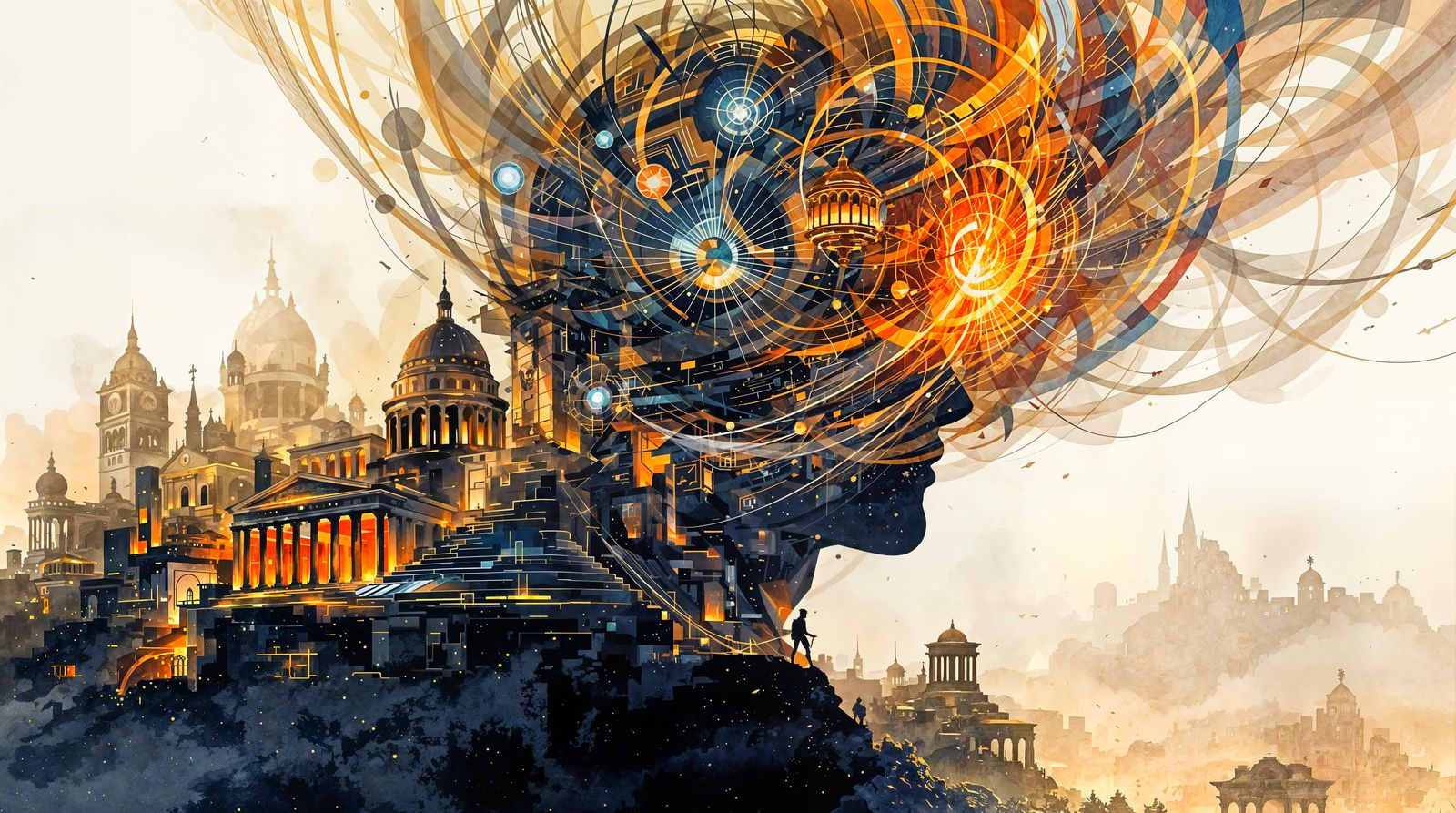 Greco-Roman Futurist Cityscape Double Exposure