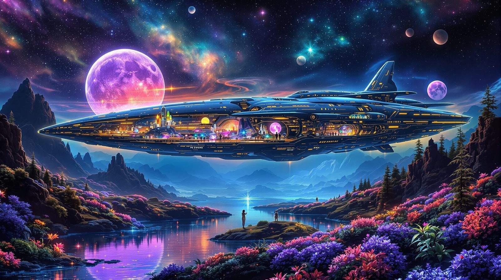 Surreal Spaceship Dreamscape with Alien City