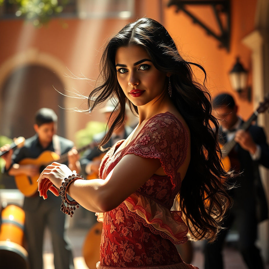Flamenco Dancer in Sunlit Courtyard