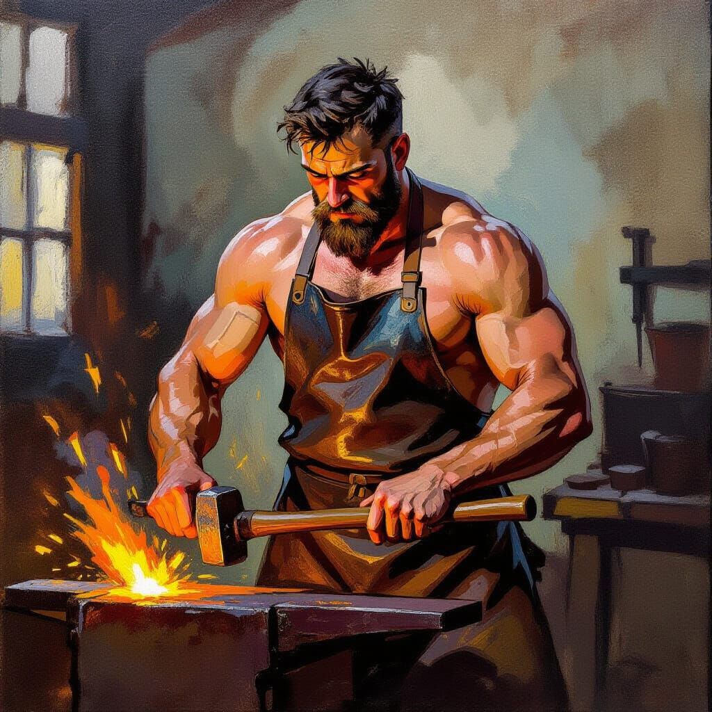 Blacksmith in Action: Mid-Century Modern Illustrated Ad