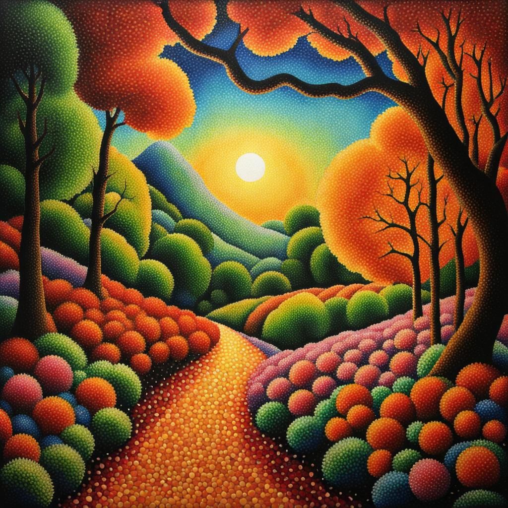Pointillist Landscape Art: A Colorful Vision