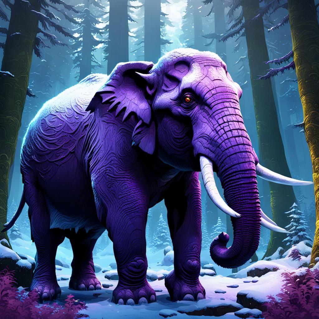 Icy Elephant in Forest: Dark Fantasy Concept Art