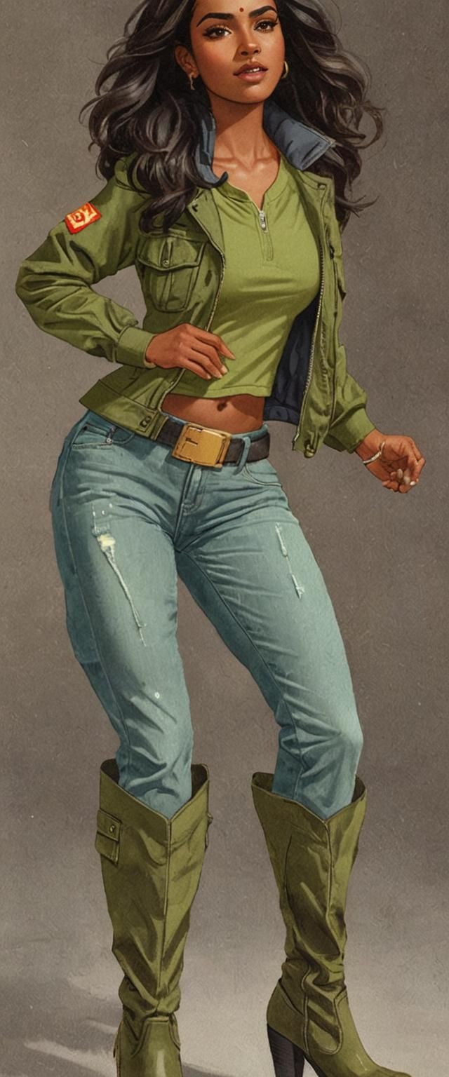 Woman in Military Jacket and Boots