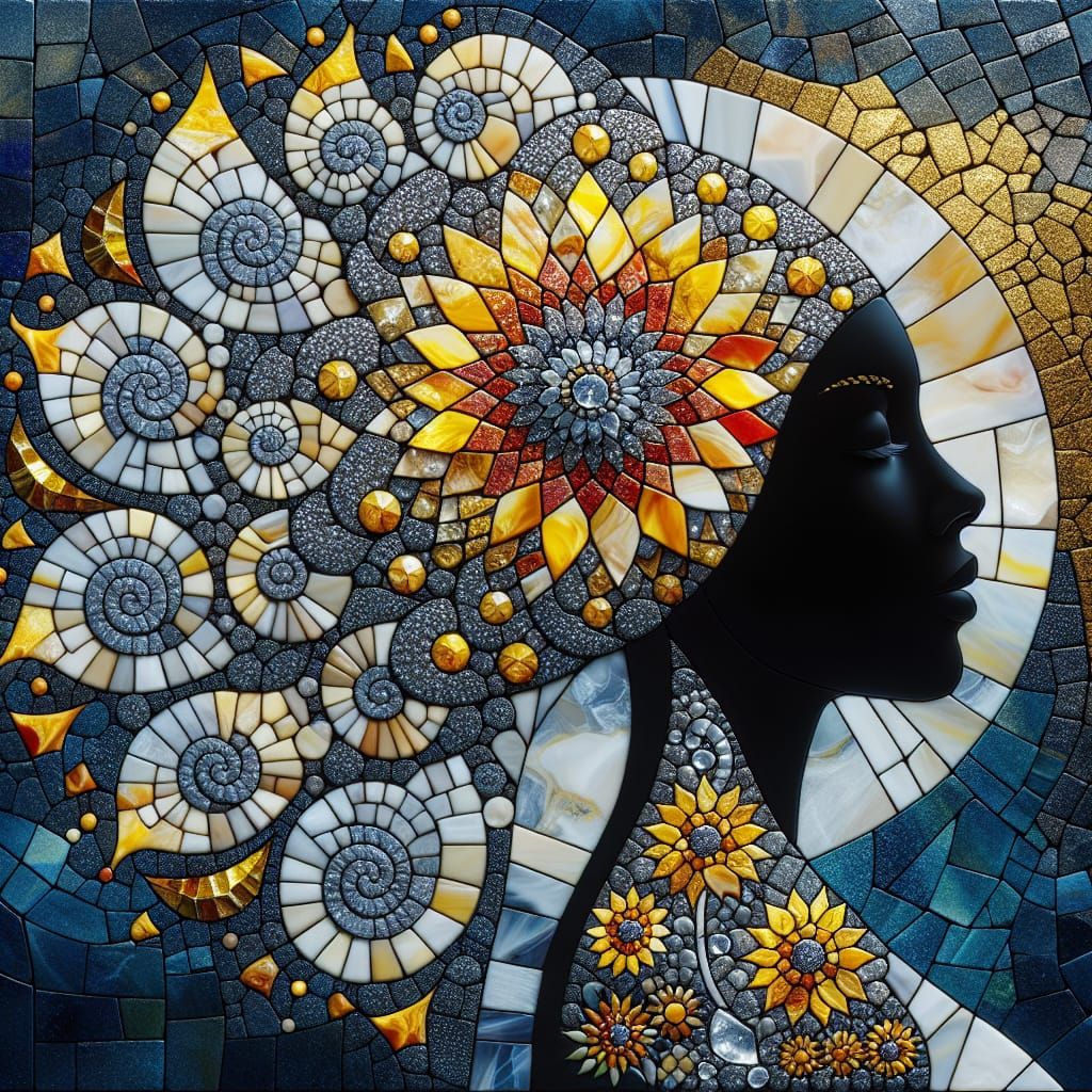 Mosaic Art: Ethiopian Woman in Diamond Headdress