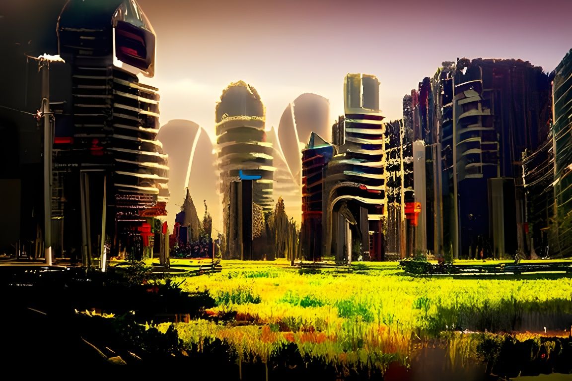 Dense Forest Meets Futuristic Cityscape