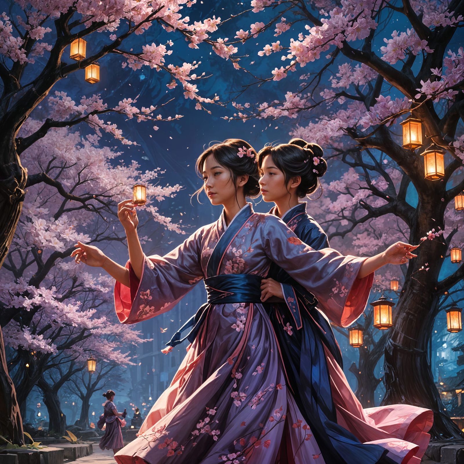 Romantic Dance Under Cherry Blossoms: Fantasy Concept Art