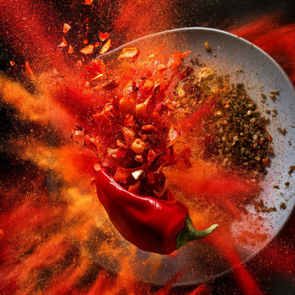 Fiery Cayenne Pepper Explosion in Abstract Style