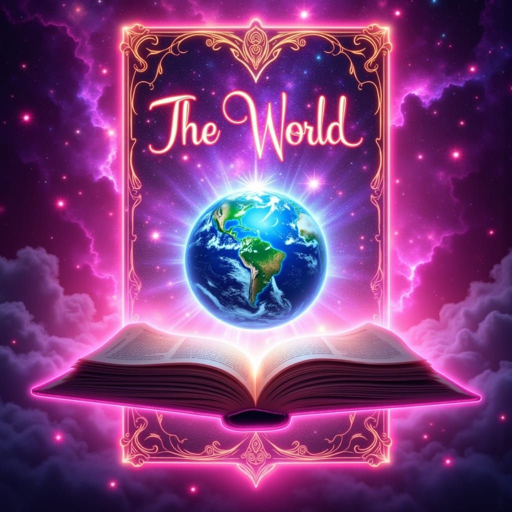 Neon Tarot Card: The World in Pink