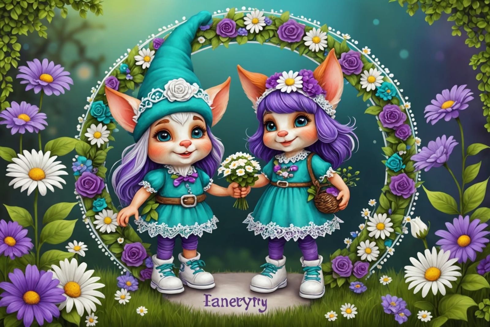 Colorful Gnome with Rainbow Hair in Fantasy Art