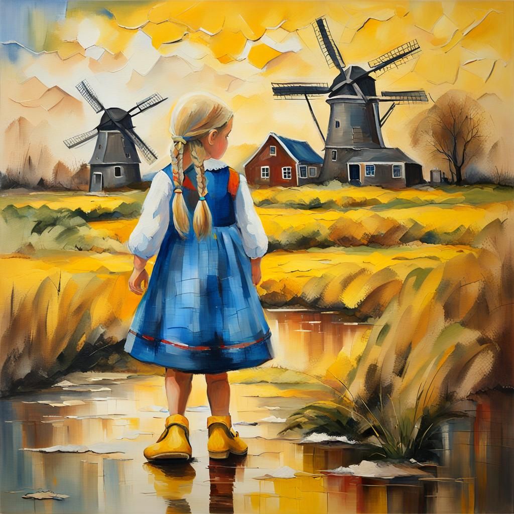 Dutch Girl in Traditional Dress: Impasto Oil Painting