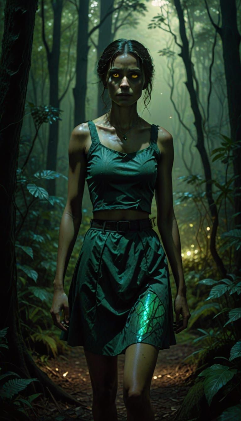 Glowing Eyes Shine in Dark Forest Night