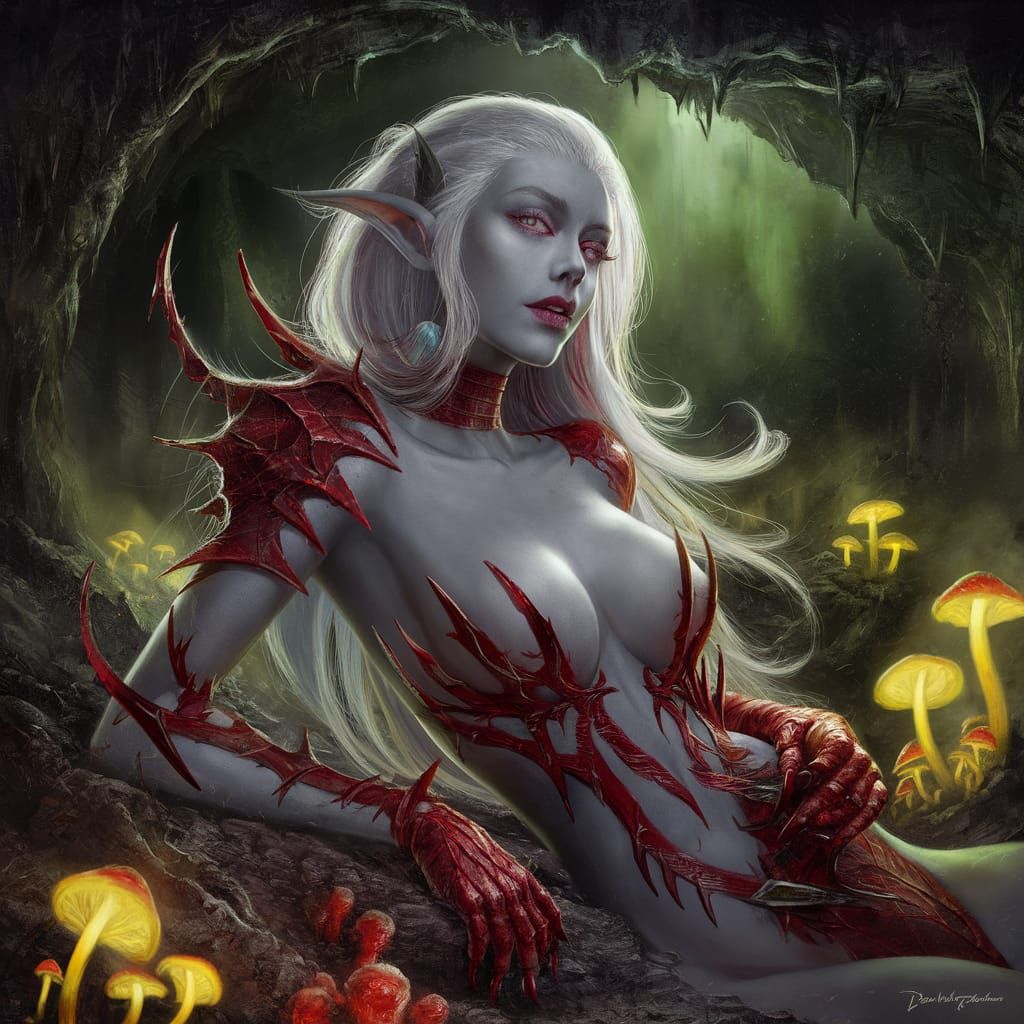 Drow High Priestess in Fantasy Splash Art Style