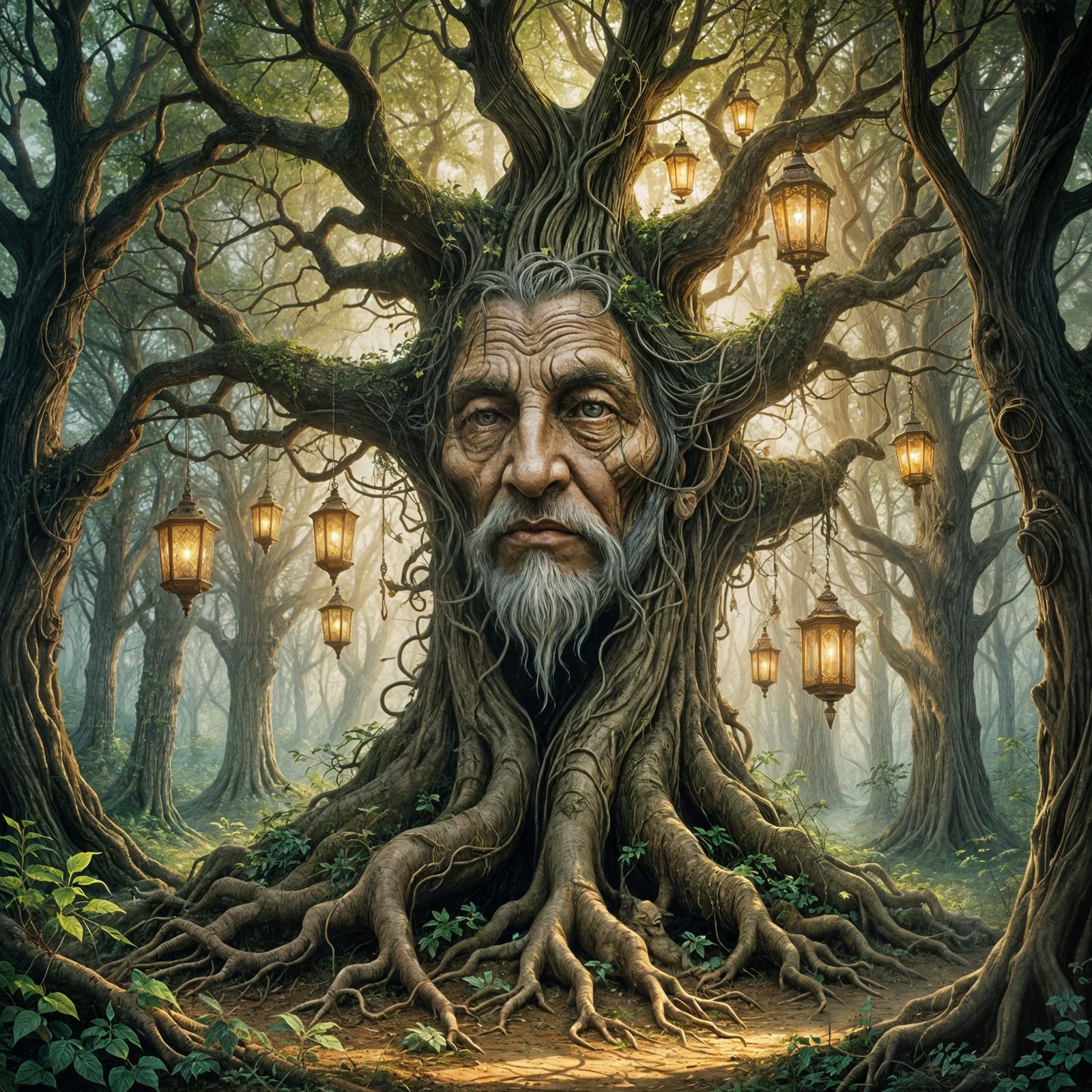 Enchanted Forest: A Wise Old Tree Illustration