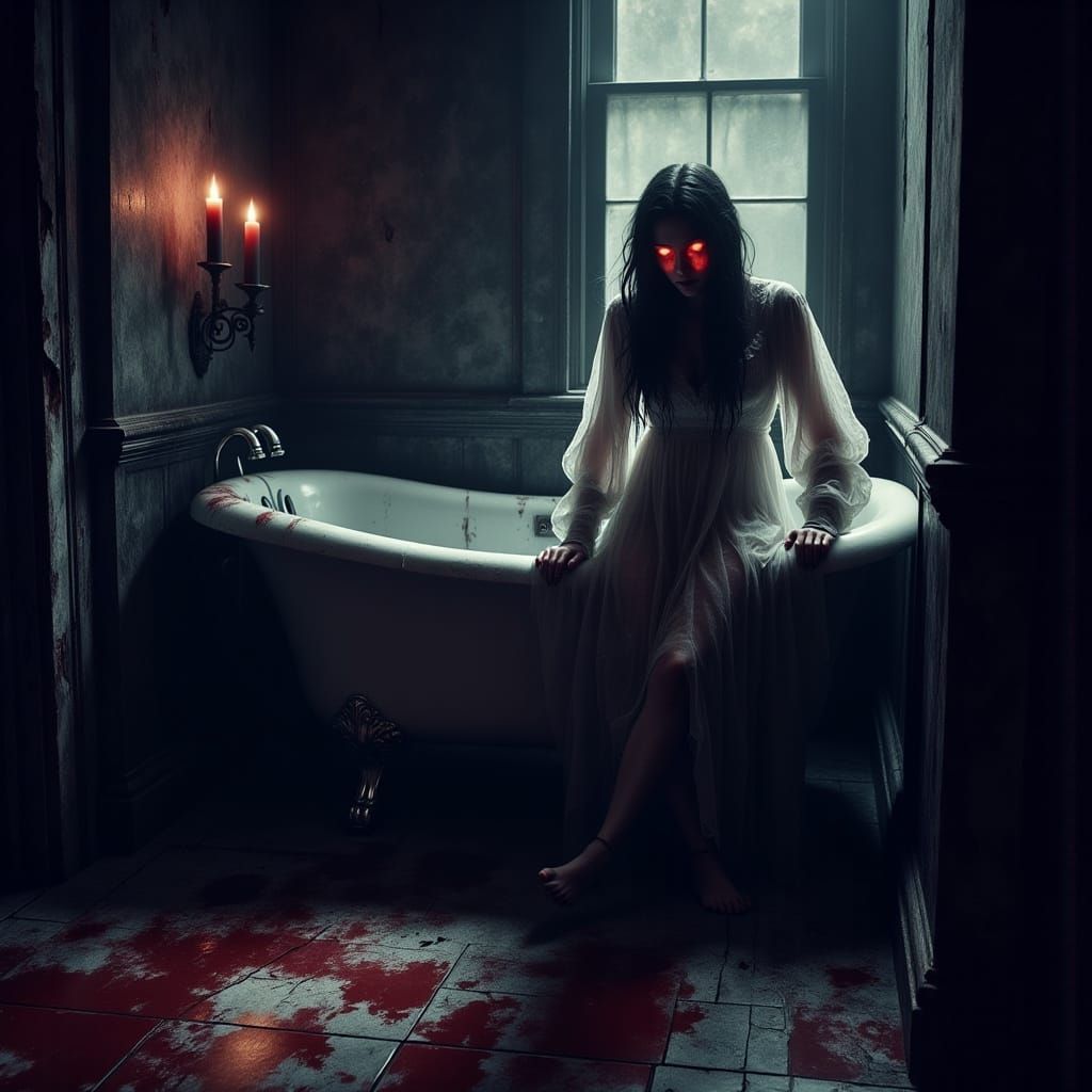 Ethereal Woman in Decayed Victorian Bathroom