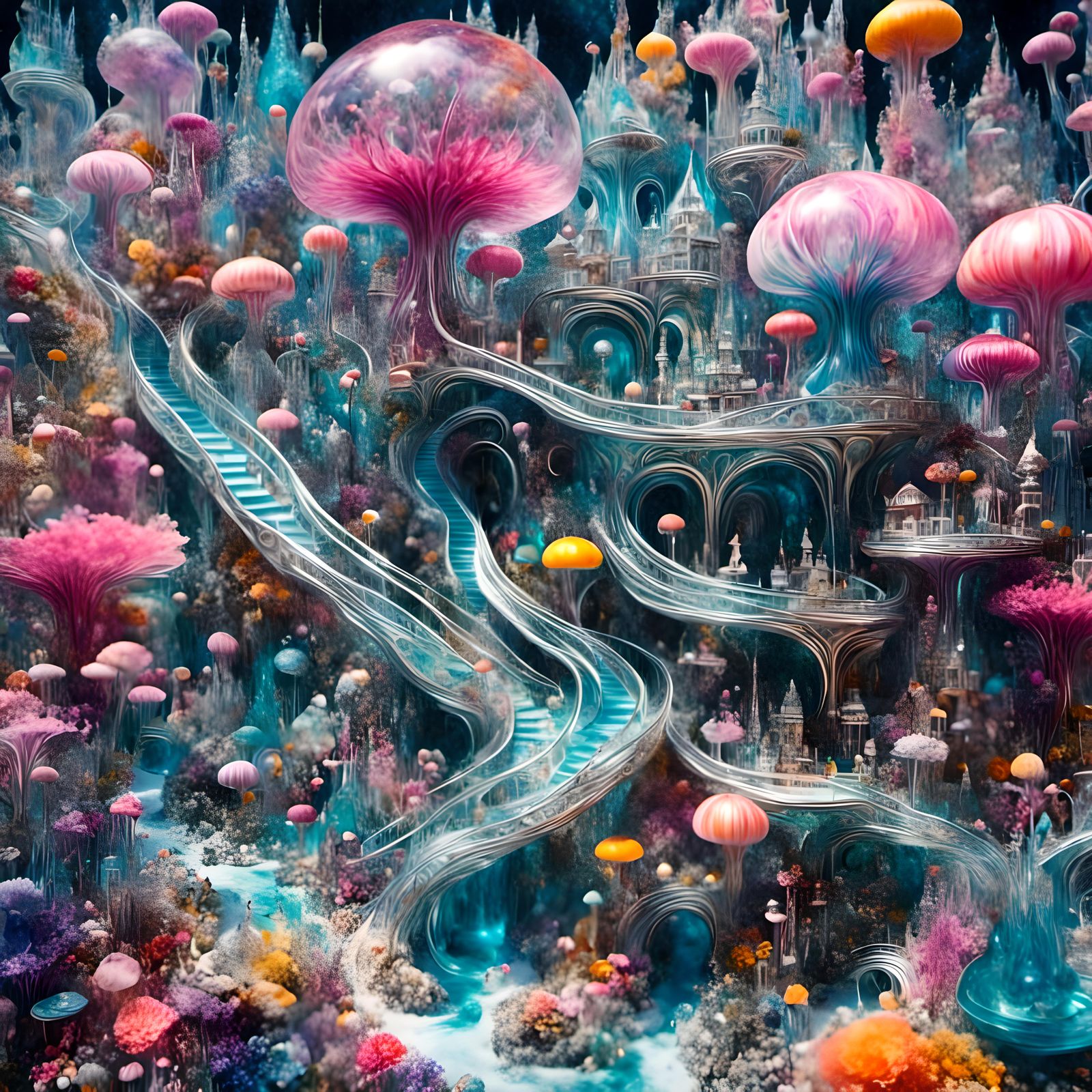 Hyperrealistic Magical Fantasy Land Charcoal Drawing