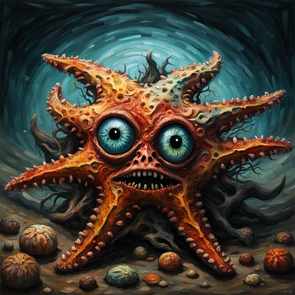 Grotesque Starfish Head: A Gothic Impressionist Masterpiece