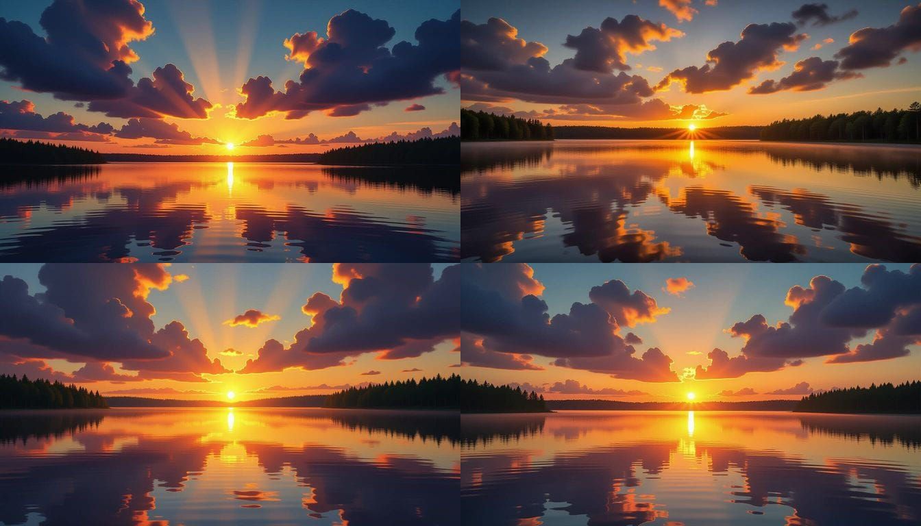 Vibrant Sunrise Reflection Over Calm Water