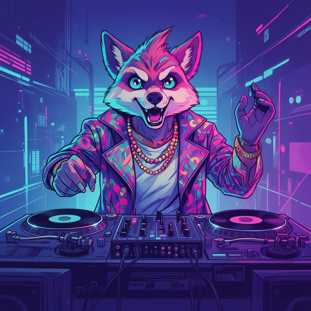Anthropomorphic DJ Rocks the Neon Party