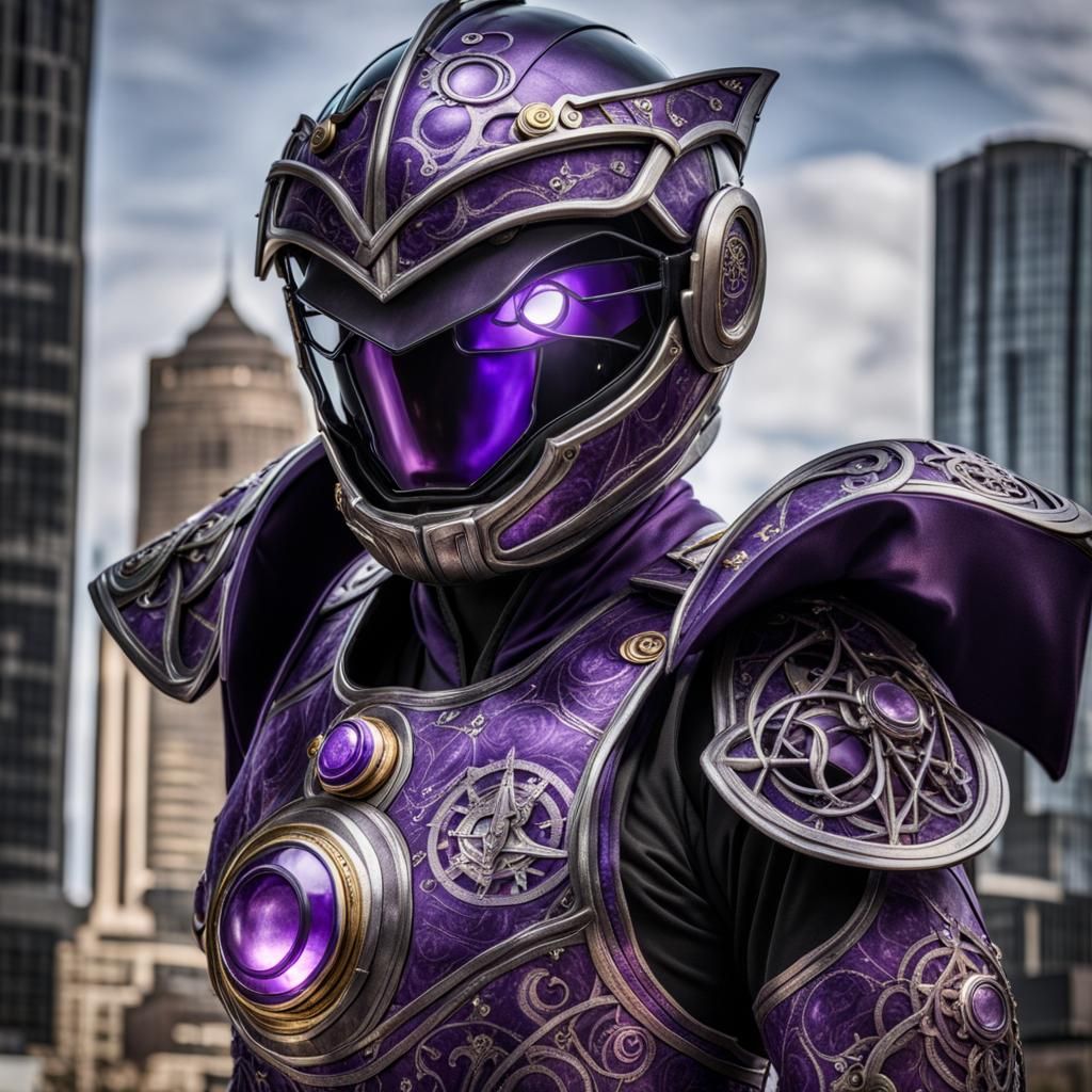 Steampunk Amethyst Power Ranger Suit with Arcane Symbols
