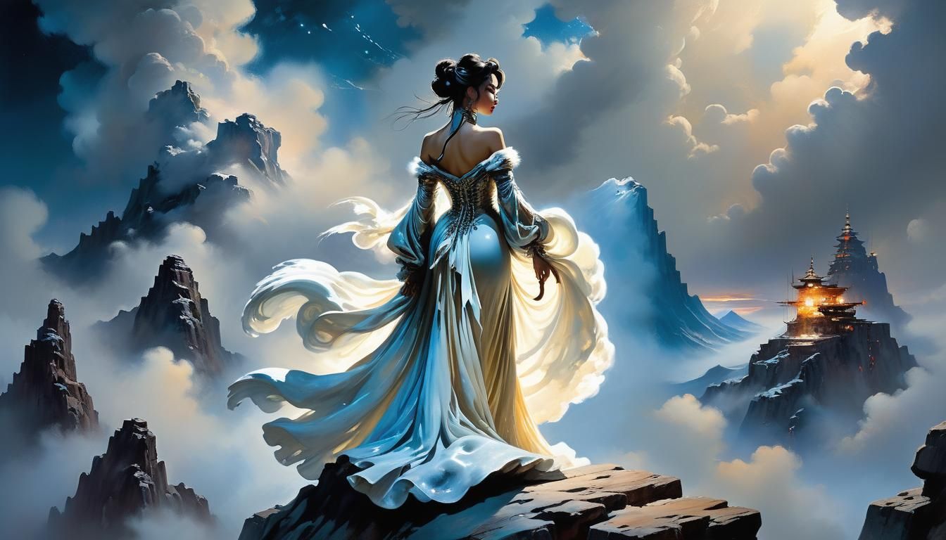 Nippon Goddess in Cloud Gown: Oil Painting