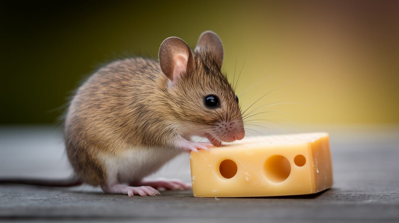 Mouse Enjoying Cheese in Bokeh Photography