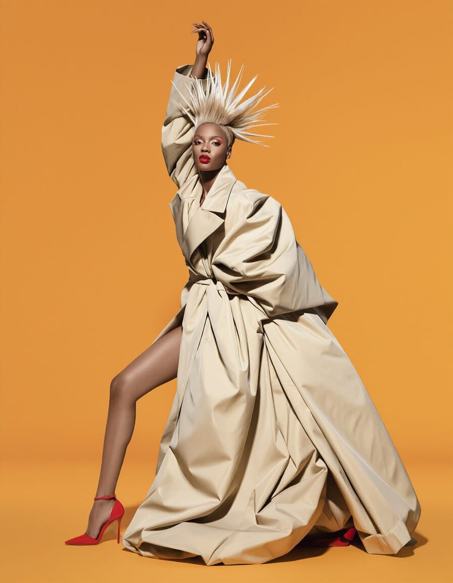 Avant-Garde Fashion: Woman with Spiky Blonde Hair and Red He...