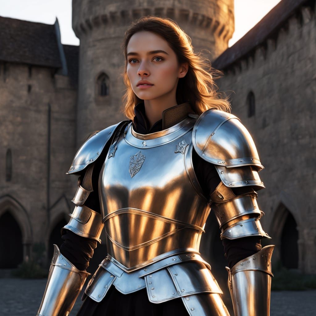 Photorealistic Female Knight in Intricately Detailed Armor