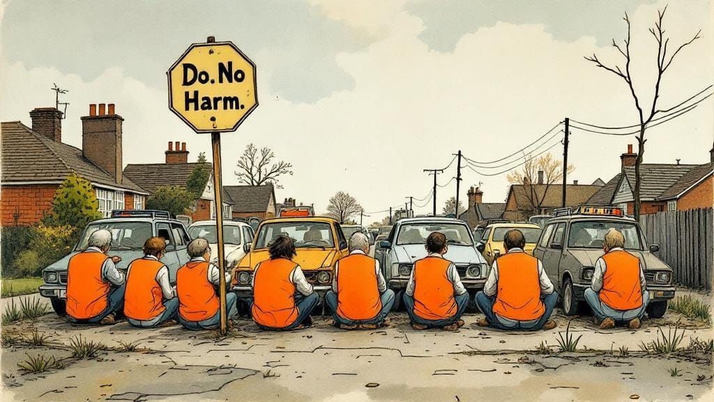 Protest Scene in Folk Art Style