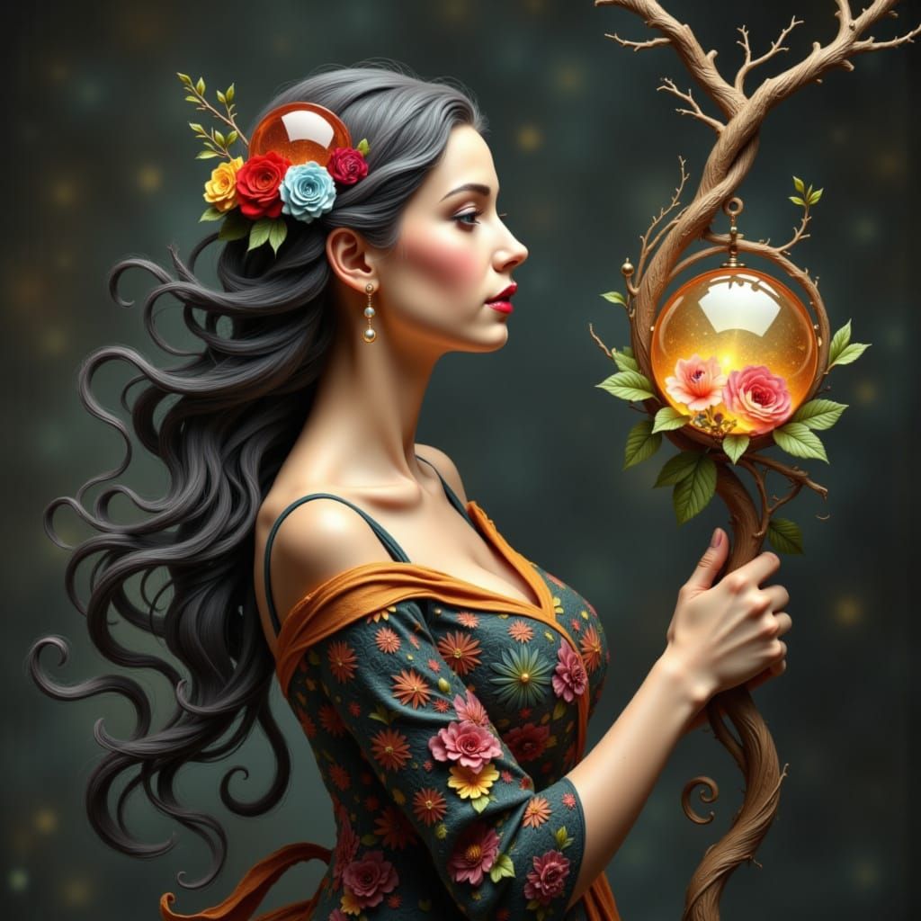 Ethereal Goddess in Resplendent Gown, Surrounded by Whispers...