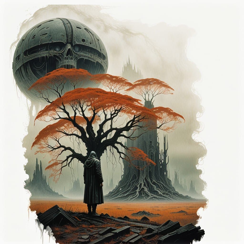 Tormented Figure Emerges from Dark Biomechanical Landscape