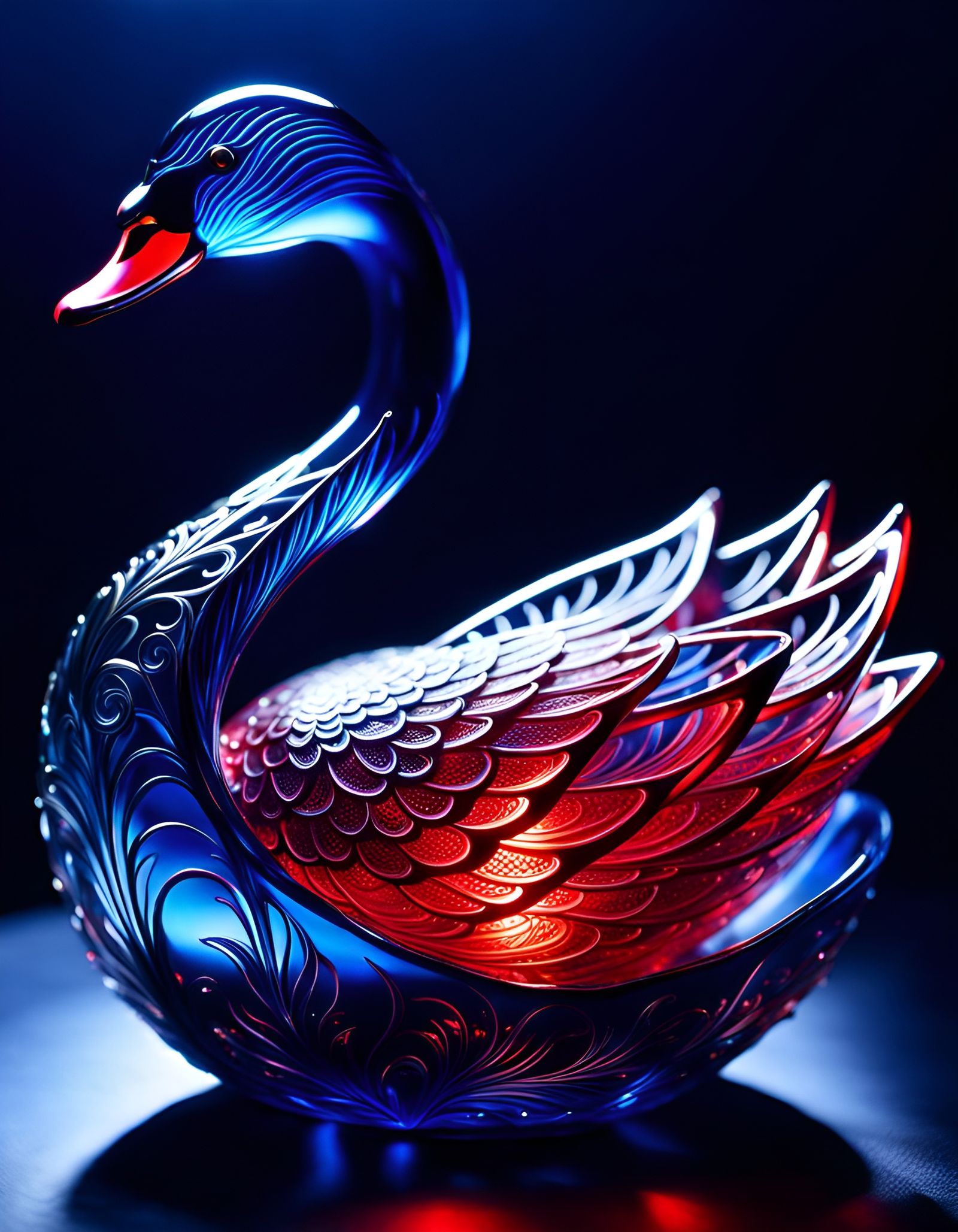 Glowing Glass Swan on Lotus Lake
