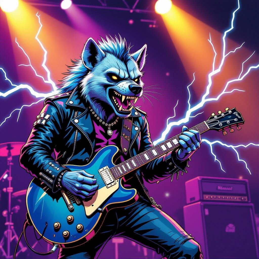 Mutant Hyena Rock Star with Lightning Guitar