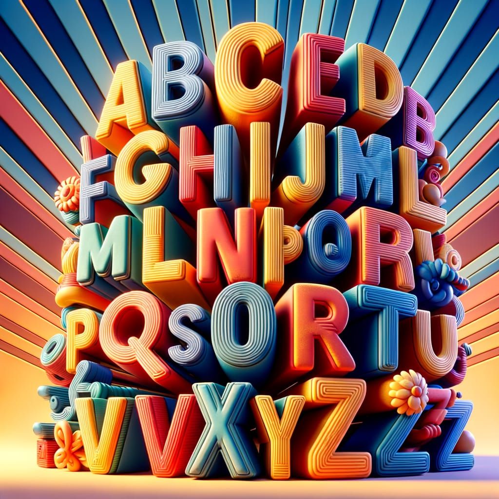 Vibrant 3D Alphabet for Kids in Bright, Dreamlike Colors
