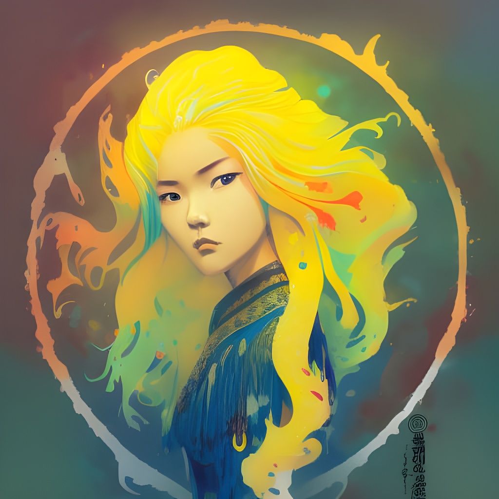 Ainu Girl with Yellow Hair in Gouache Style