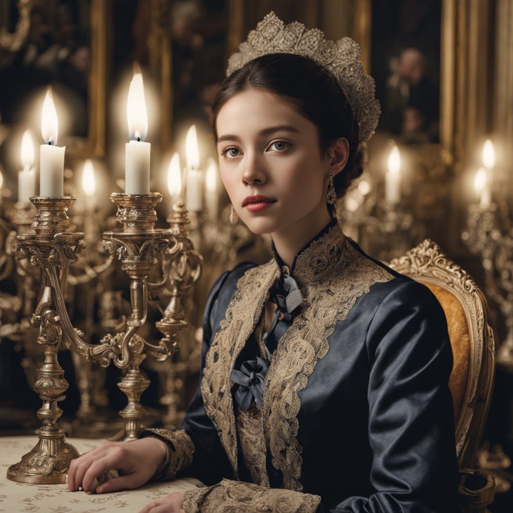 Luxurious Velvet-Draped Portrait of a Woman in a Cinematic S...