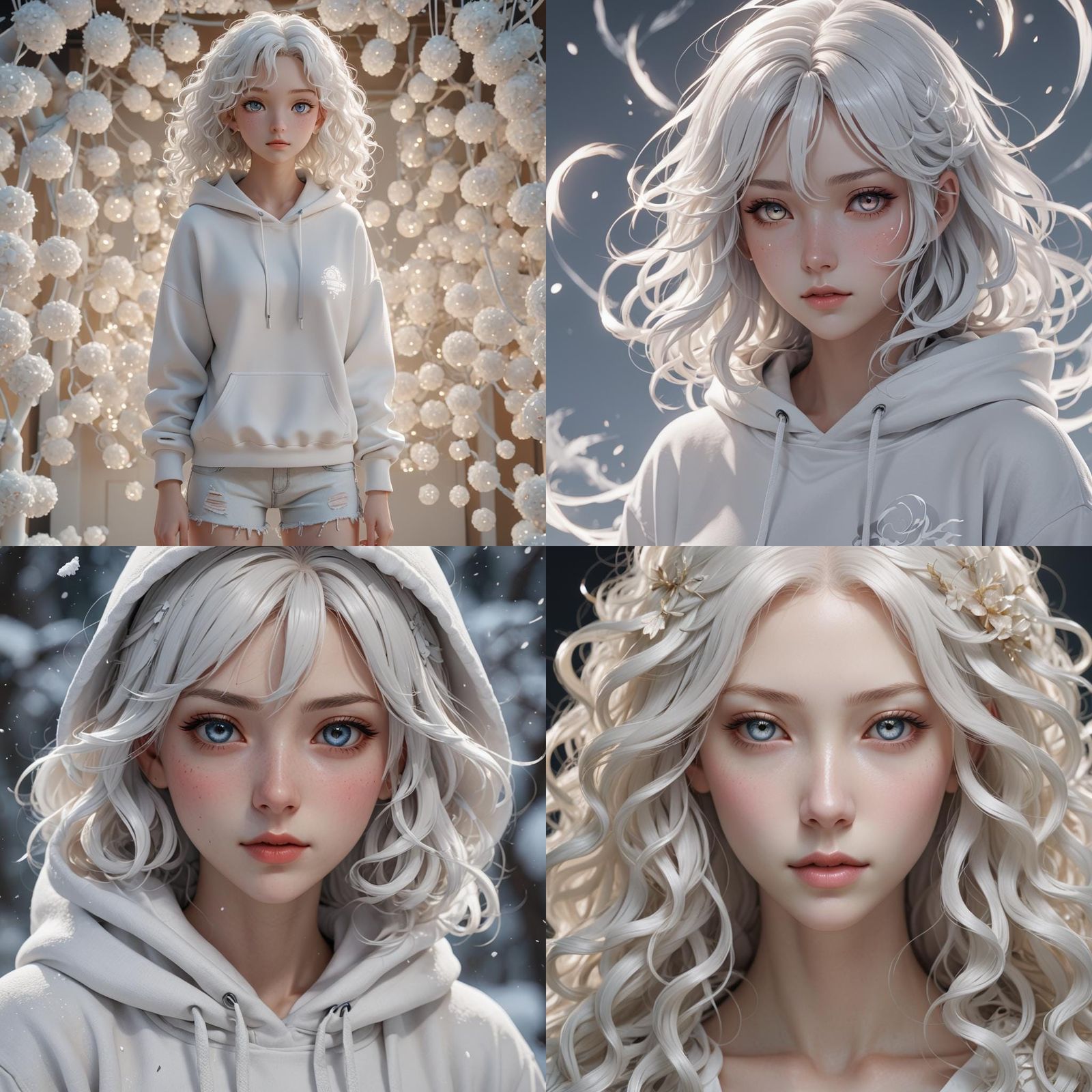 Anime Girl with White Hair in 3D Style