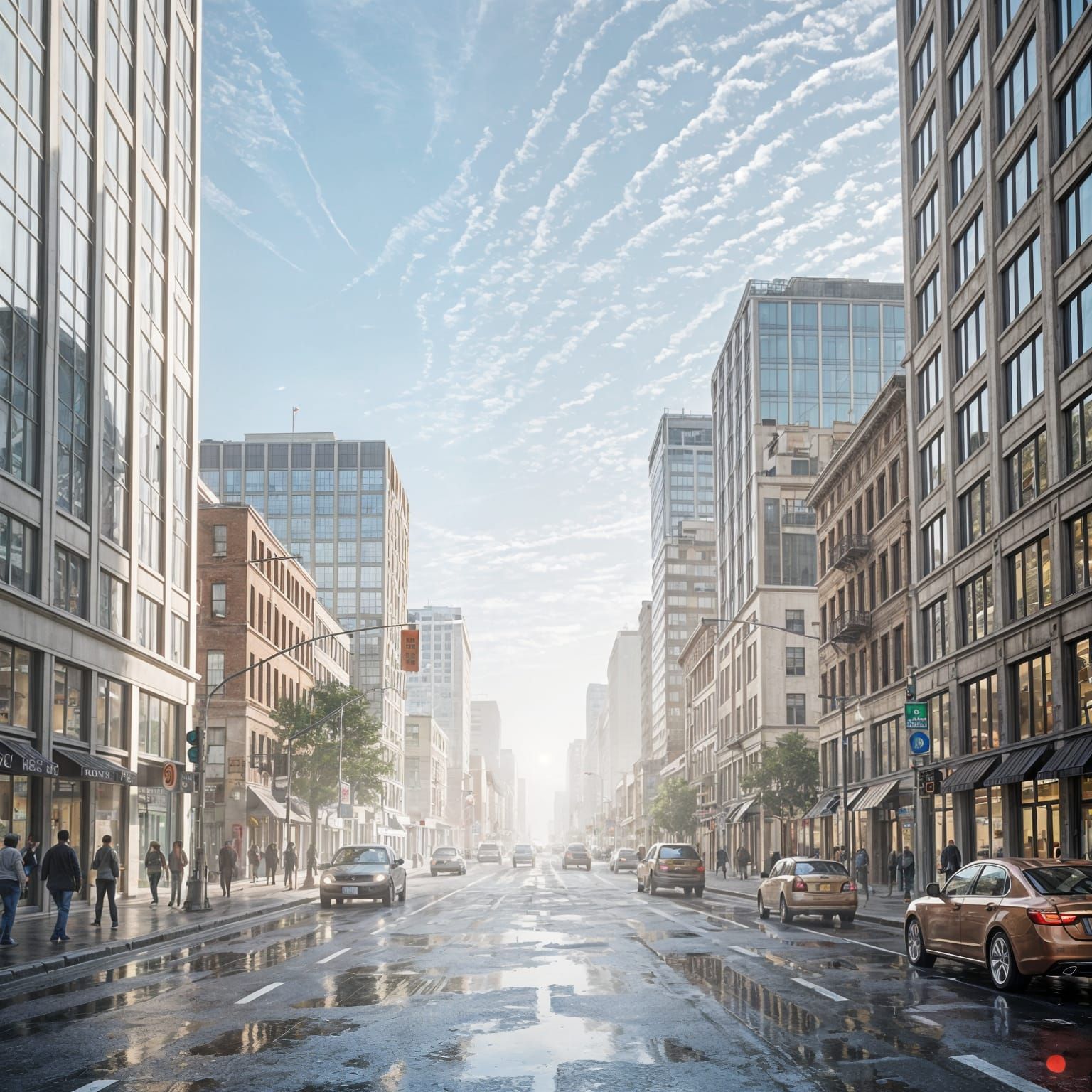 Ocean Sky Over Modern City Street at Midday