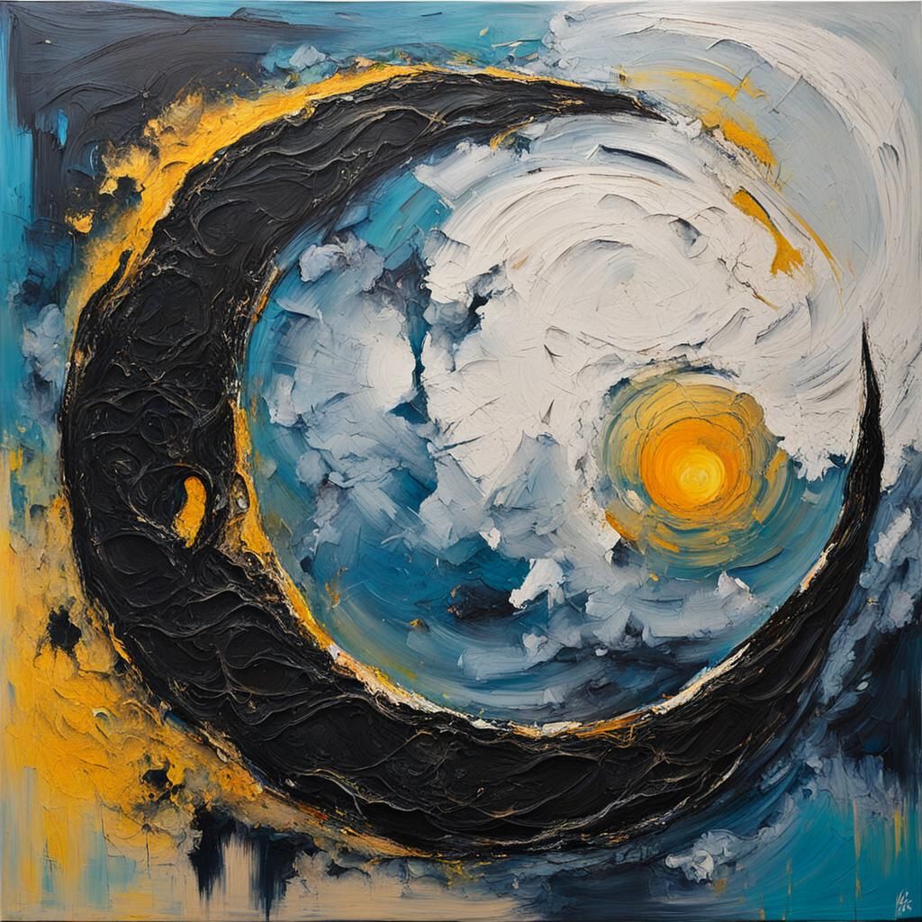 Abstract Moon Painting with Bold Brushstrokes