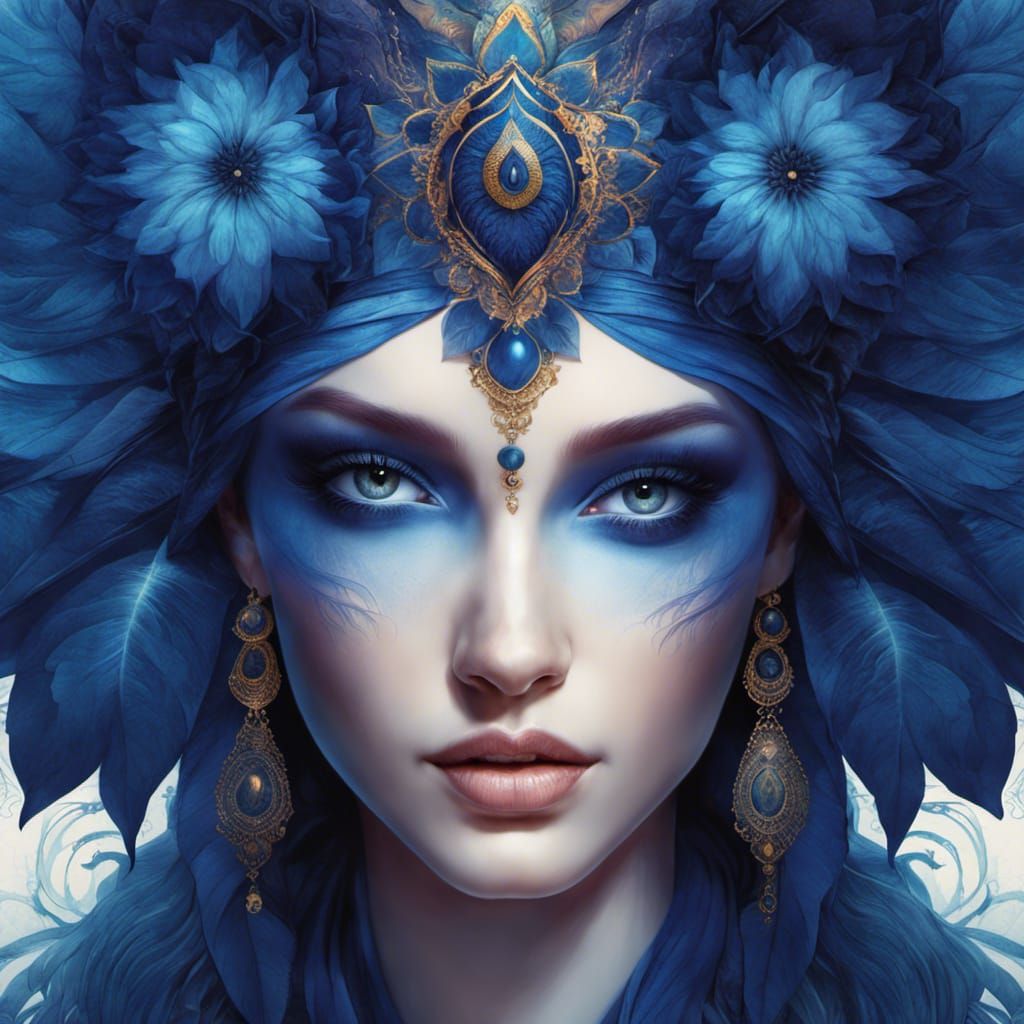 Vibrant Indigo Mandala: Detailed Digital Painting