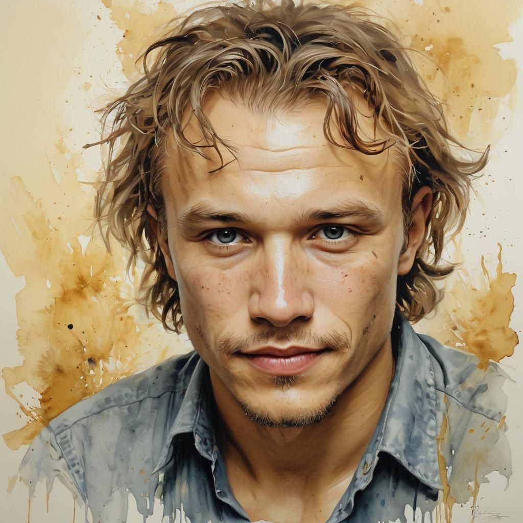 Expressive Watercolor Portrait with Golden Lighting