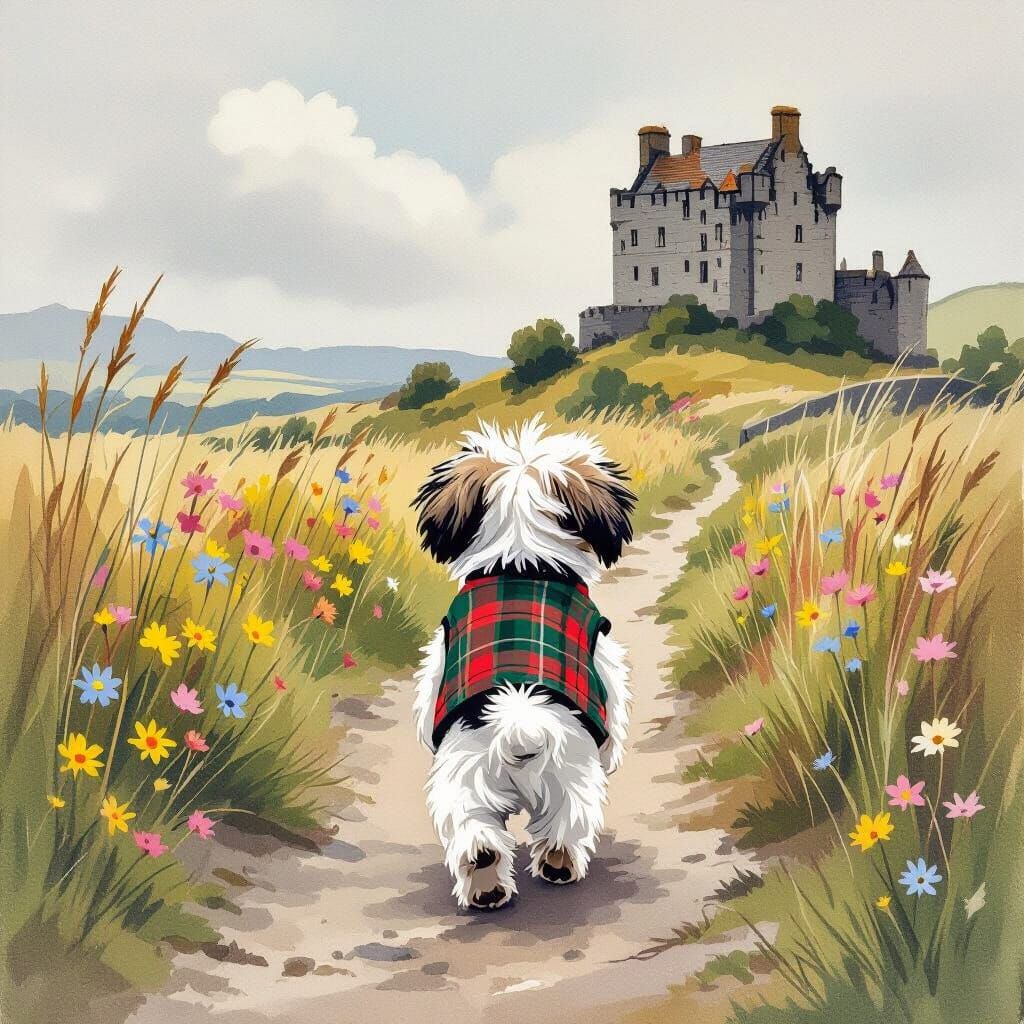 Puppy's Journey to a Grey Scottish Castle