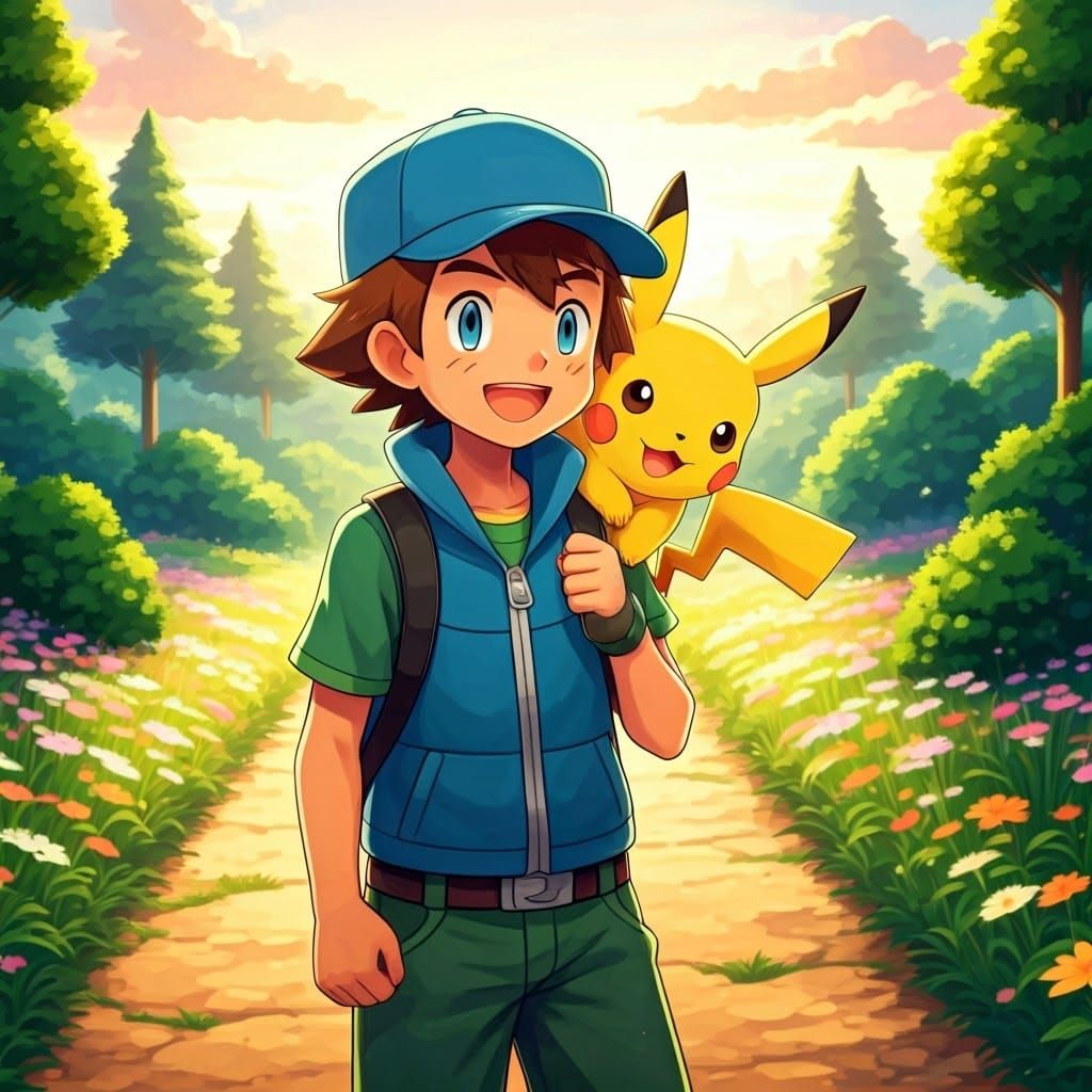 Pokémon Trainer Ritchie and Pikachu Embark on a Serene Adven...