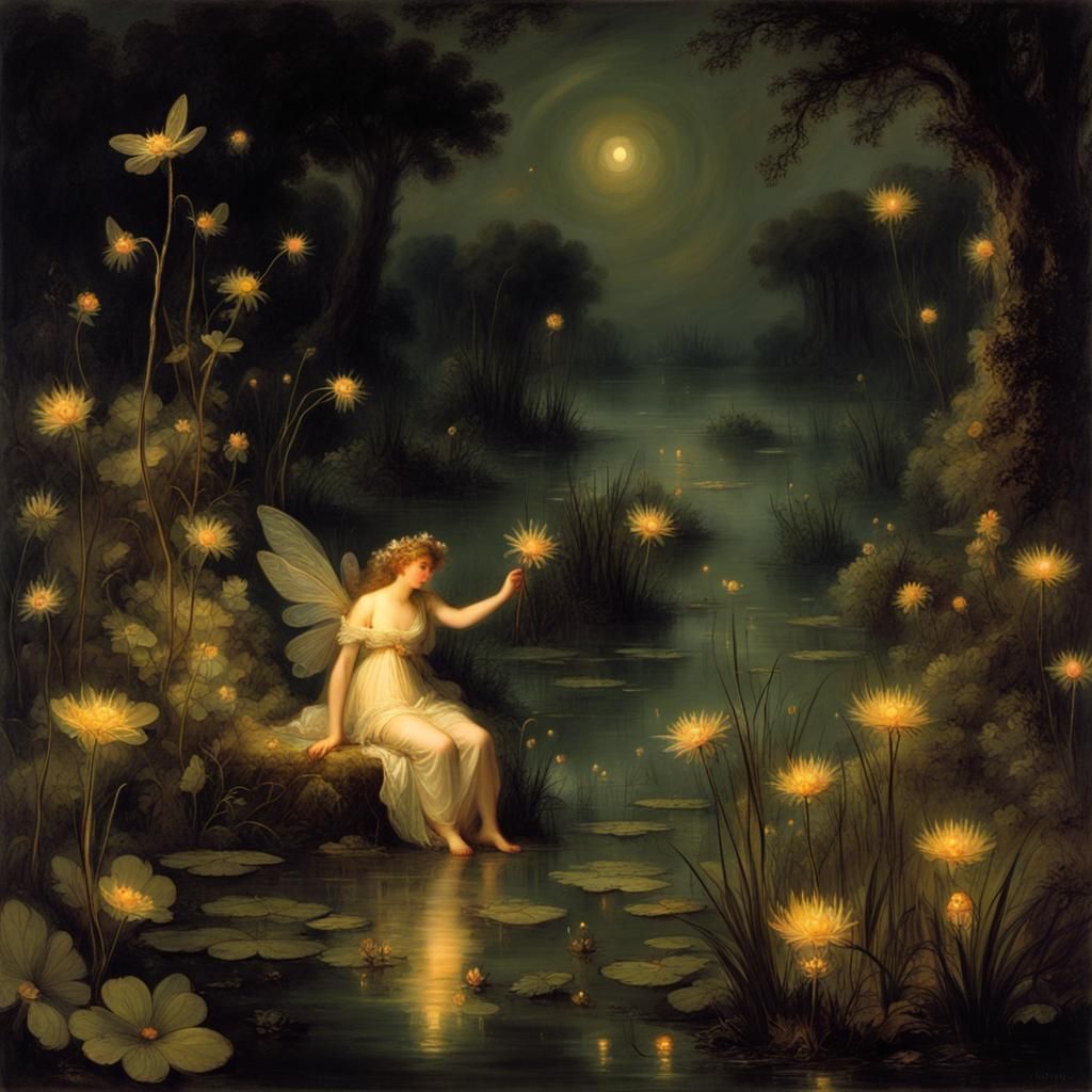 Magical Fairy in Swamp at Night