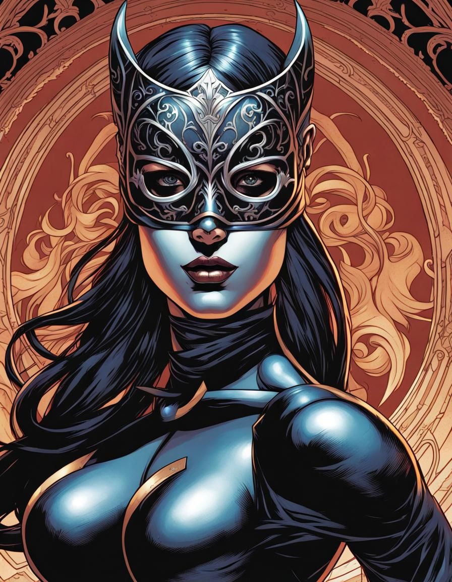 Gothic Masked Wrestler in Comic Book Style