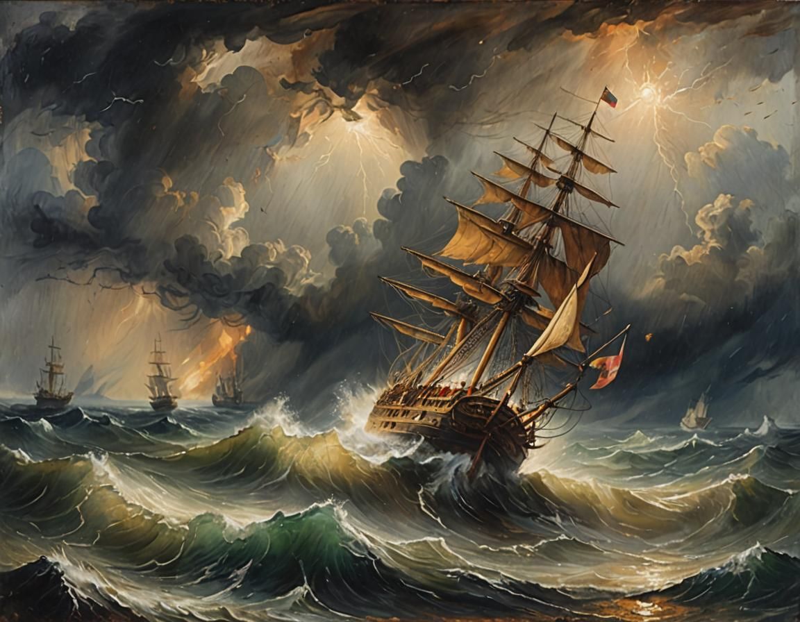 Ship in Storm: A Turner-esque Seascape